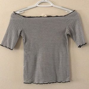 White and Black Stripped Off-Shoulder Top